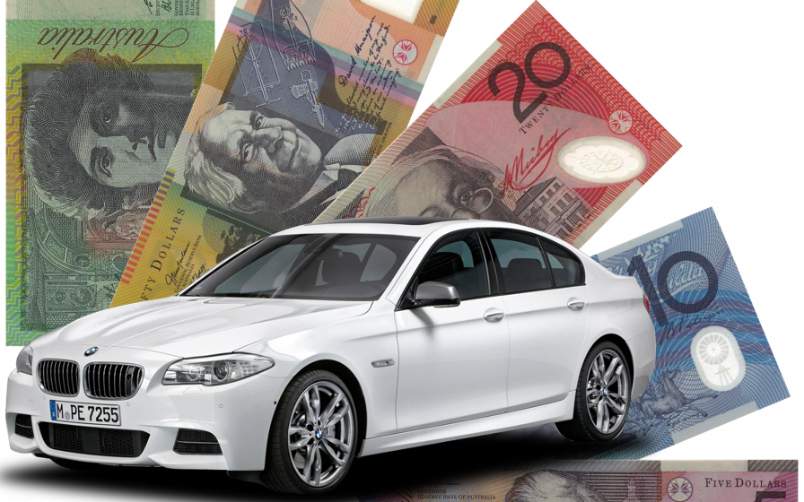 White BMW with Australian cash behind it